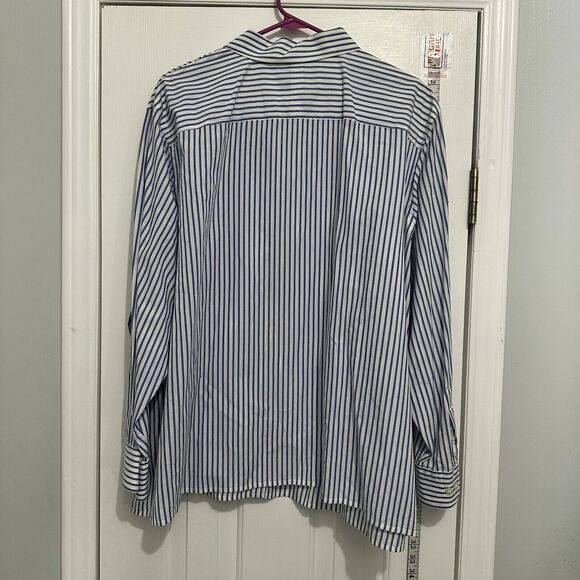 Lauren Ralph Plus Size 3x Striped No Iron Crisp Cotton Shirt Blue White - Picture 6 of 9